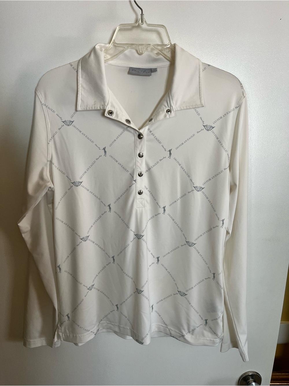 Daily Ritual Cream Long-Sleeve Polo with Tonal Diamond Print